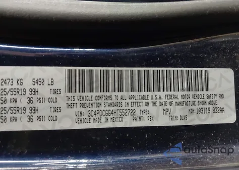 2017 Dodge Journey Crossroad Plus z USA, uszkodzony, nr VIN 3C4PDCGG4HT552722